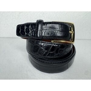 Joseph A. Bank Mens Black Croc Embossed Dress Casual Belt Size 44 Gold Buckle